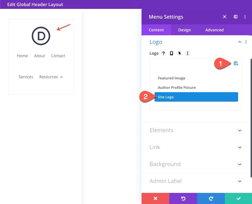 divi vertical navigation menu and header