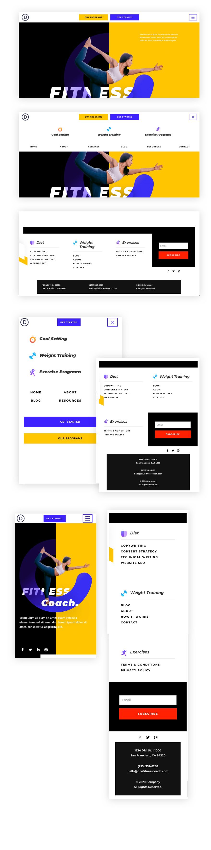 header and footer template for Divi's Fitness Coach Layout Pack