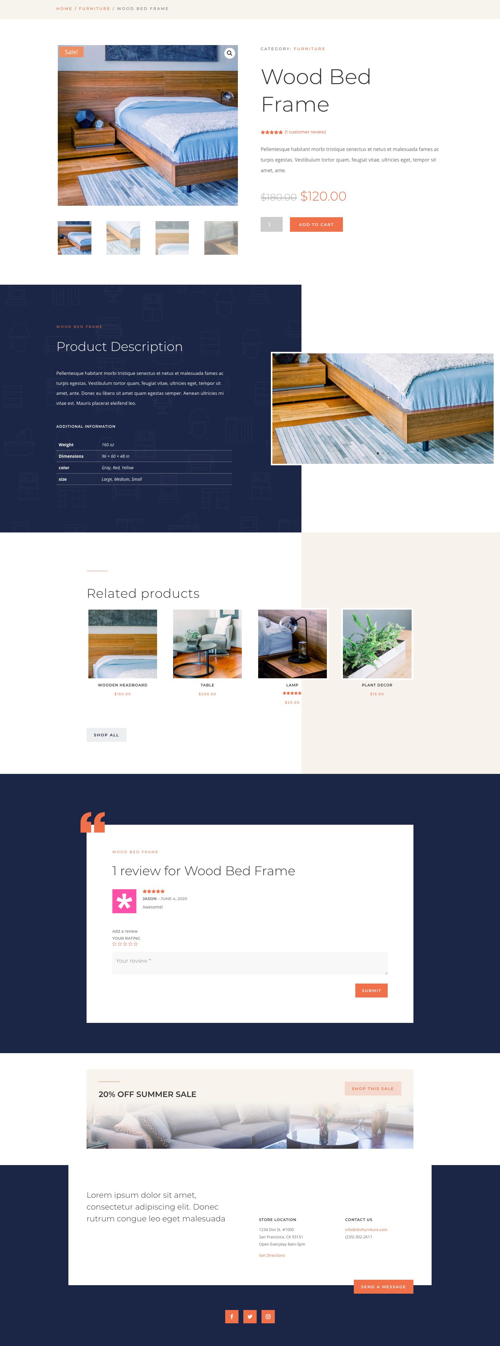 divi furniture store product page template