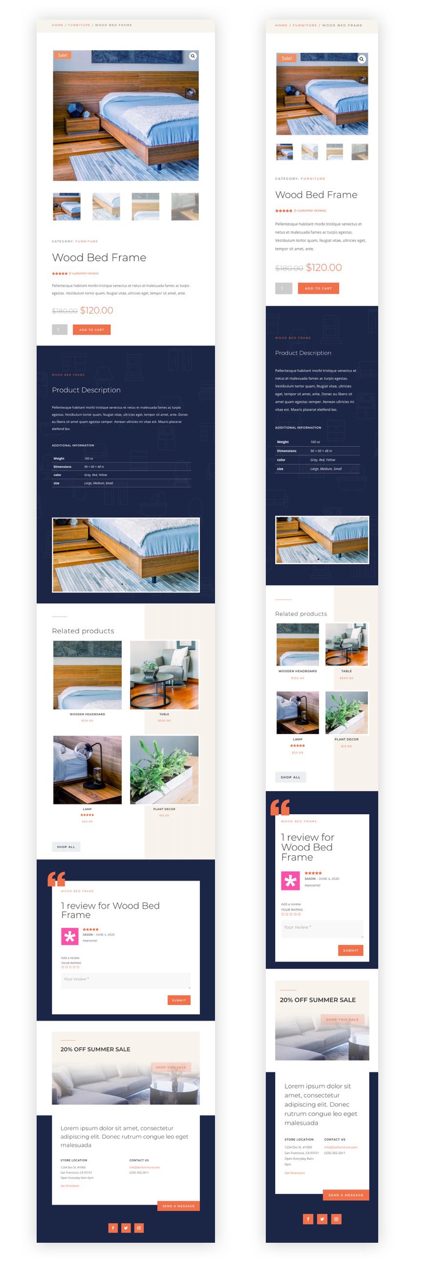 divi furniture store product page template