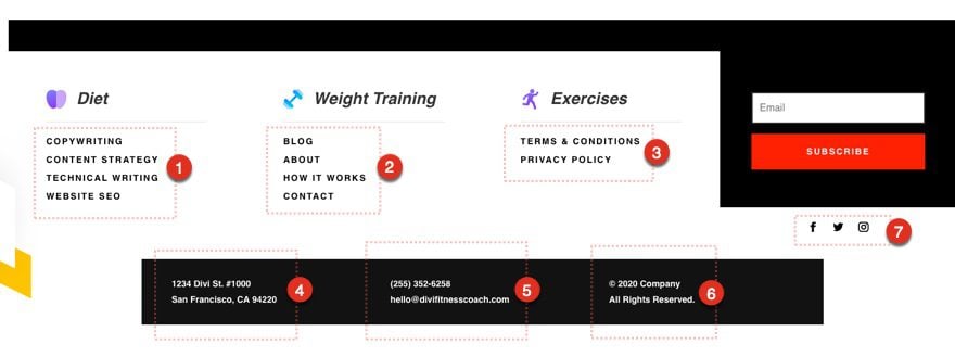 header and footer template for Divi's Fitness Coach Layout Pack