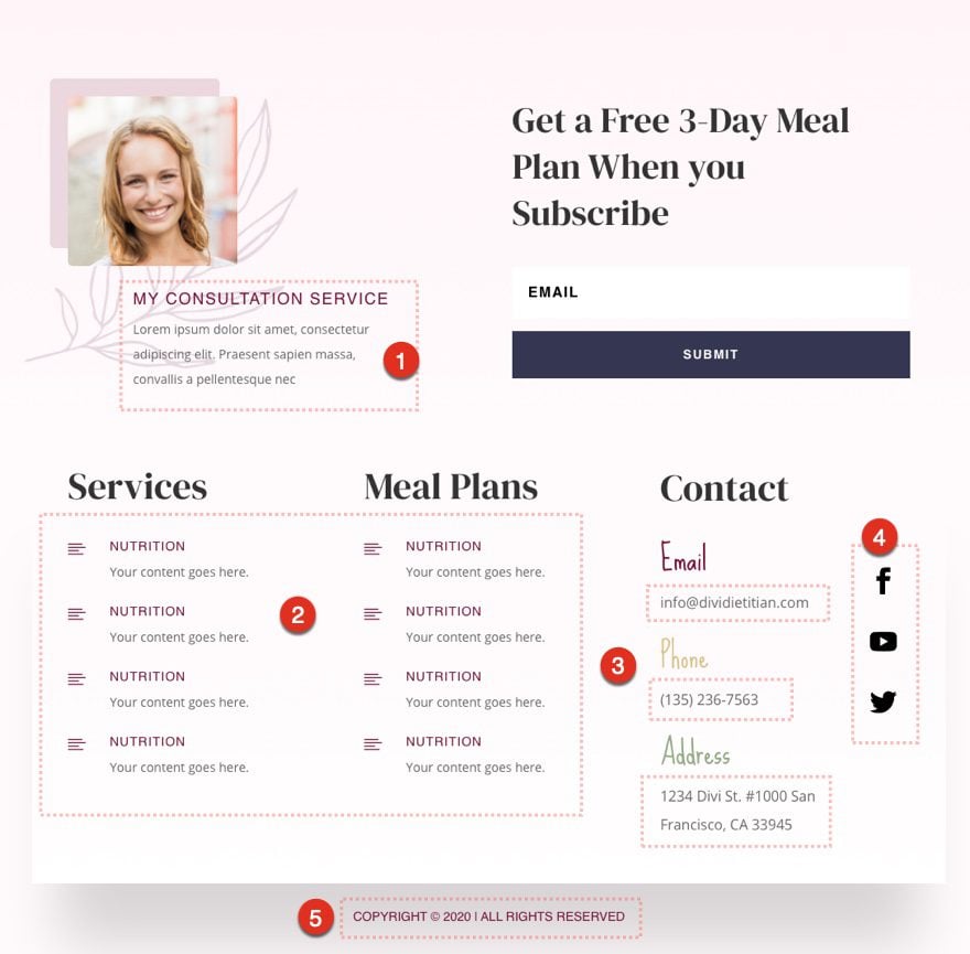 divi dietitian header and footer template