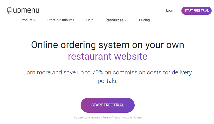 The UpMenu homepage.