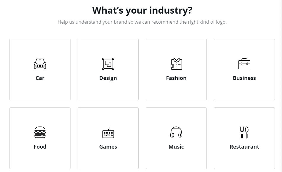 Selecting your industry.