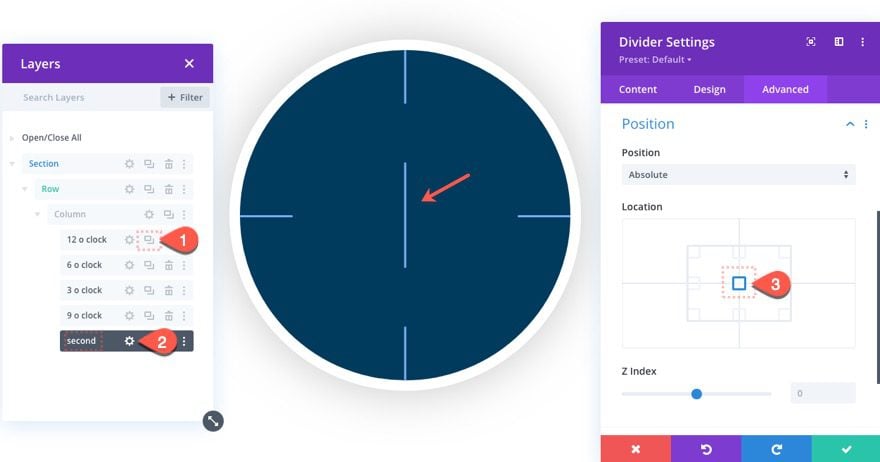 divi animated clock scroll effect