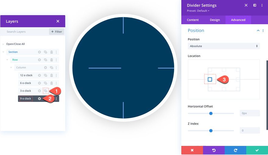 divi animated clock scroll effect