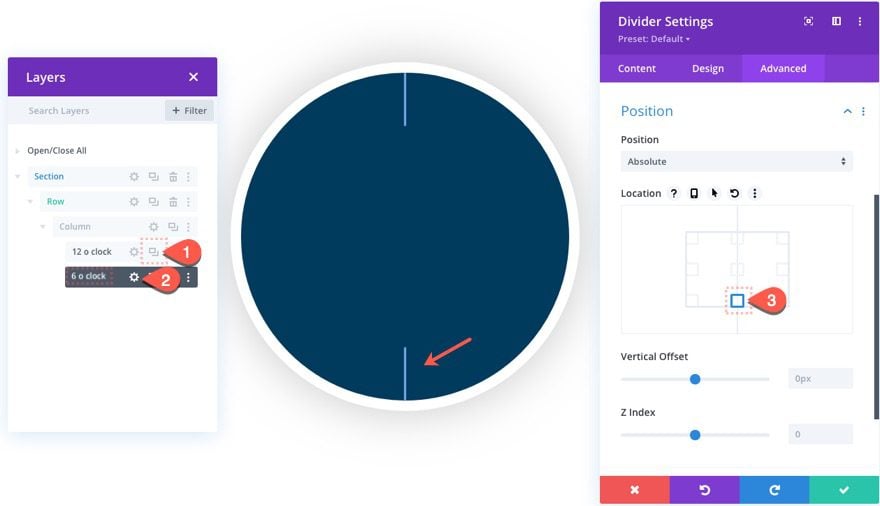 divi animated clock scroll effect