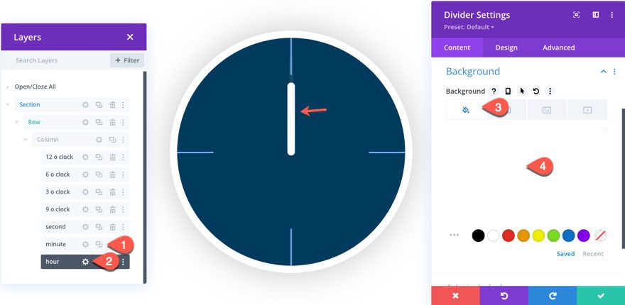 divi animated clock scroll effect