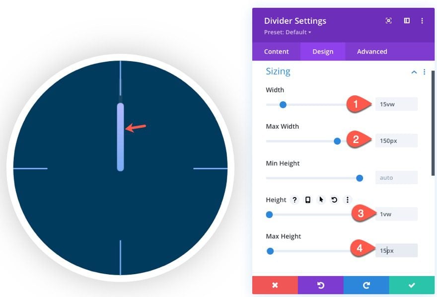 divi animated clock scroll effect