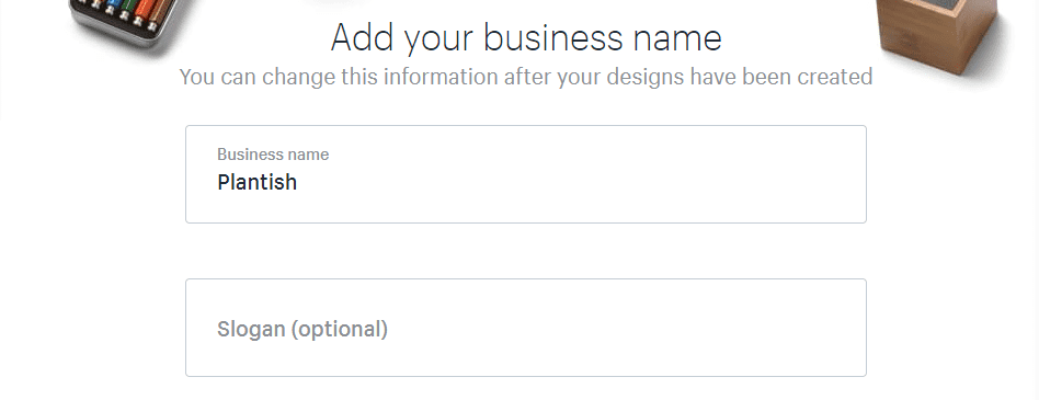 Entering your business name and slogan.