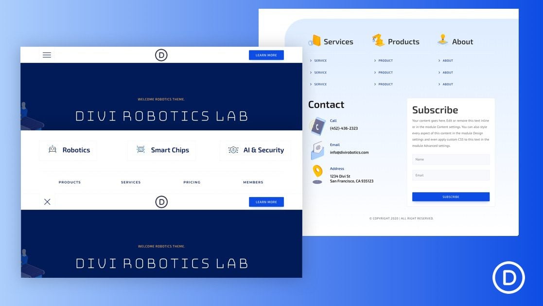 Get a FREE Header & Footer for Divi’s Robotics Layout Pack