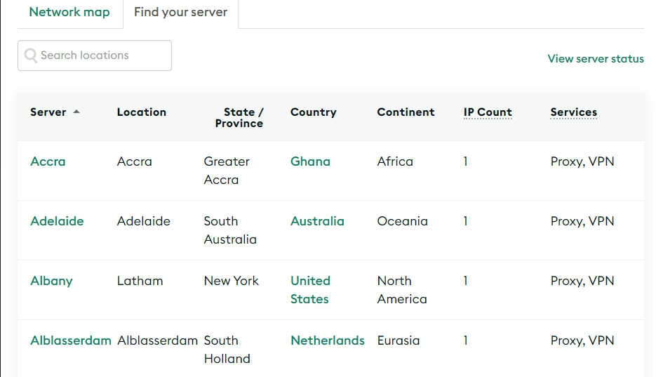 Examples of proxy server locations.