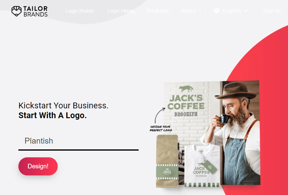 The Tailor Brands homepage.