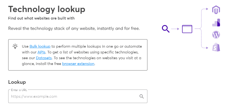 The Wappalyzer Lookup tool.