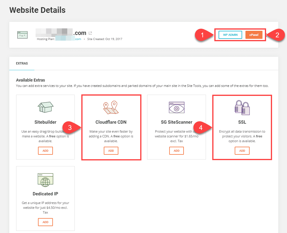 siteground wordpress hosting dashboard