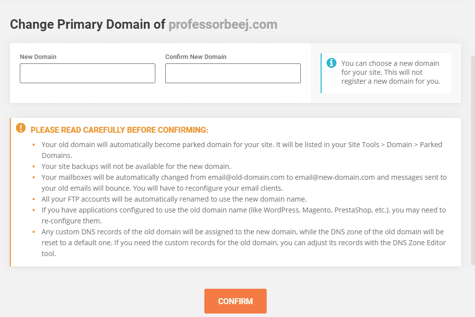 change primary domain warning