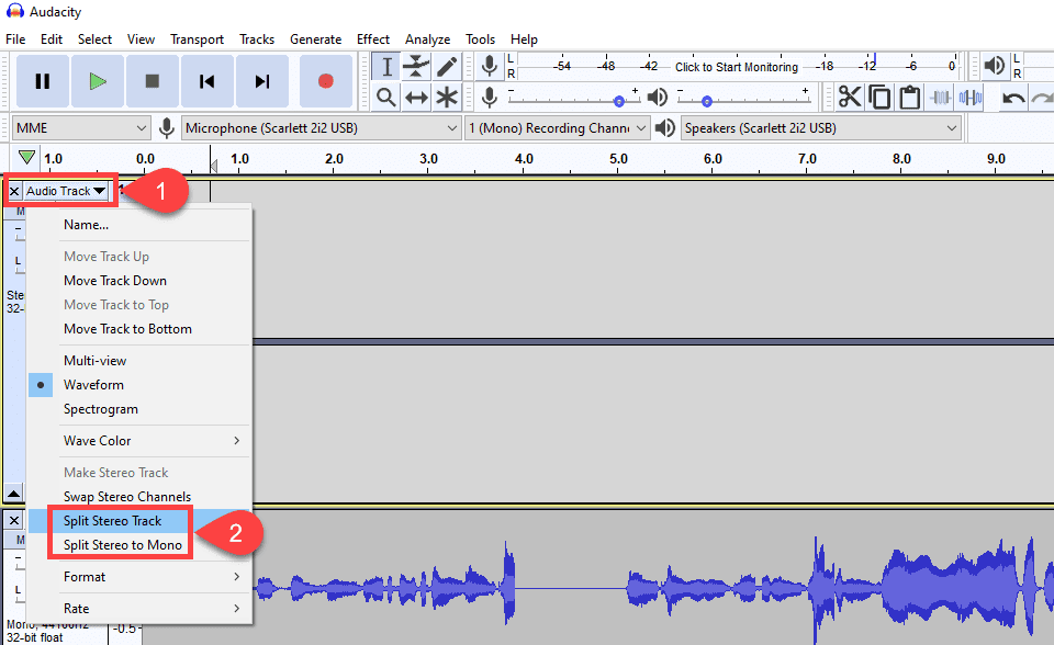 how to edit a podcast stereo track split to mono