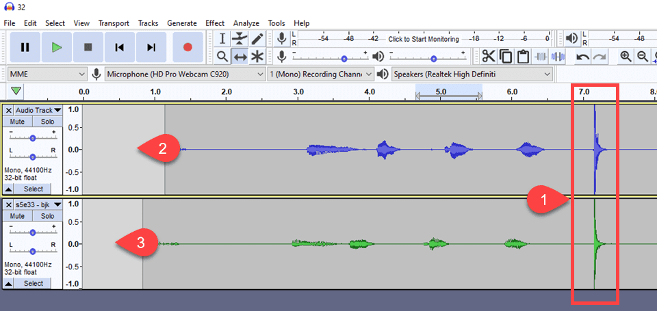 using the time shift tool to line up the claps