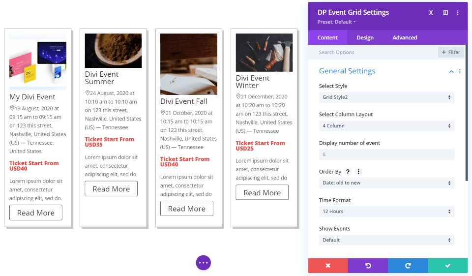 Divi Event Grid