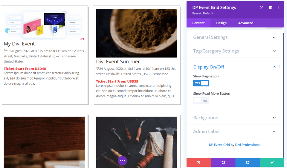 Divi Event Grid