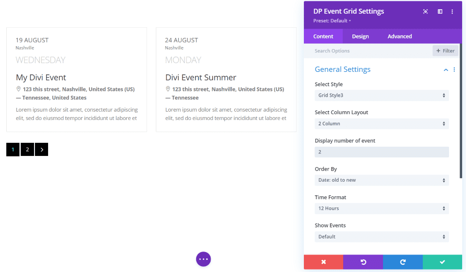 Divi Event Grid