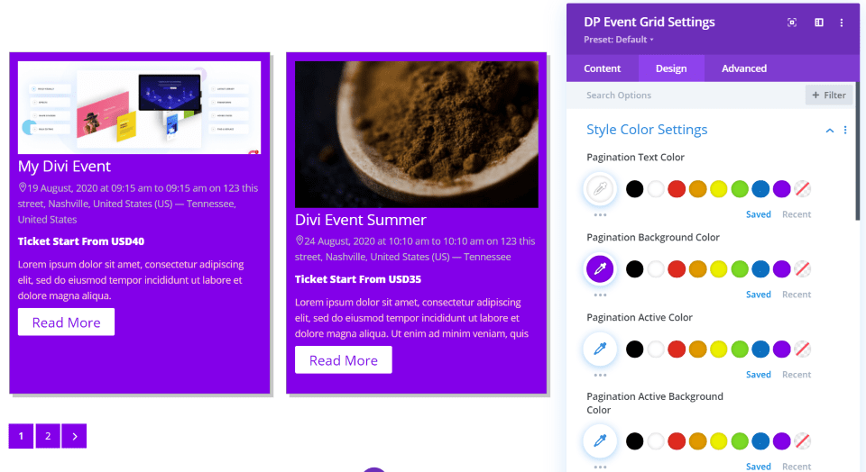 Divi Event Grid