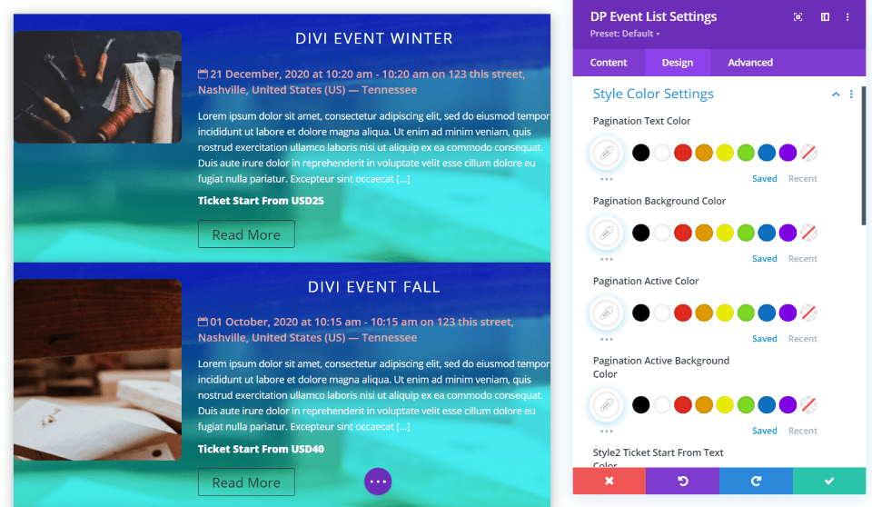 Divi Event List