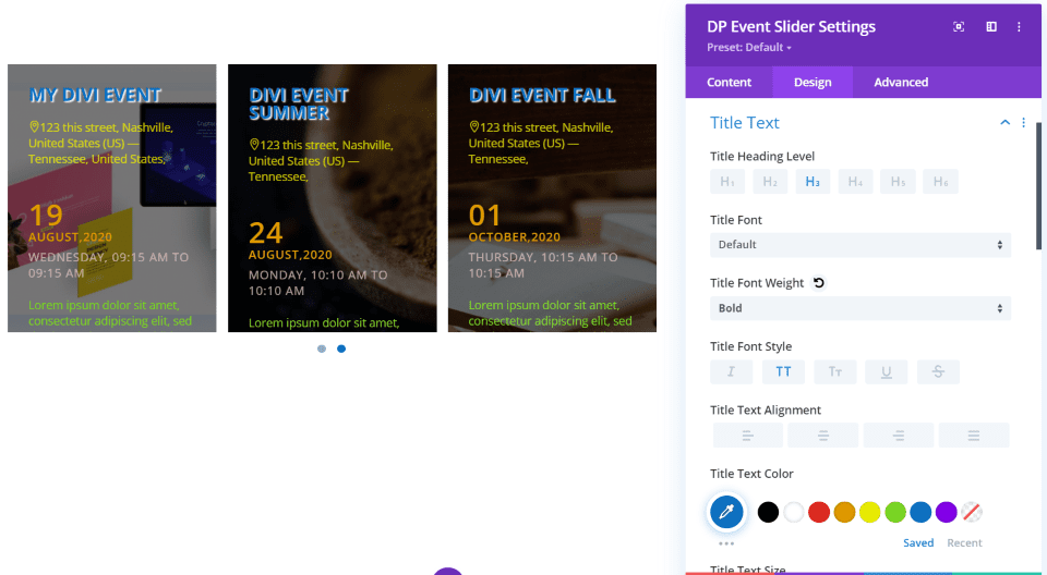 Divi Event Slider