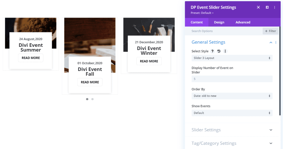 Divi Event Slider