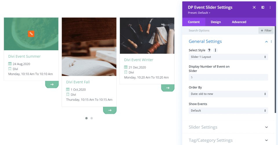 Divi Event Slider