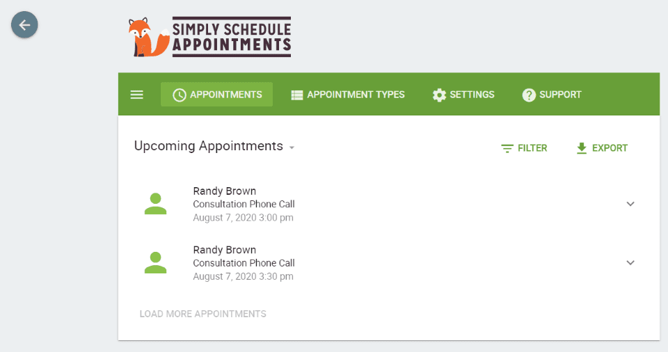 Upcoming Appointments List