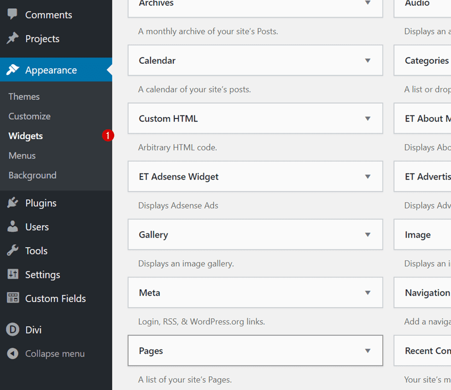 post category menu widgets