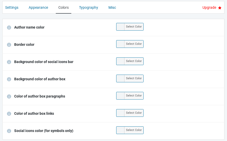 WordPress author box color settings.