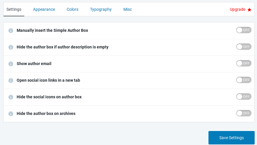 The Simple Author Box settings.