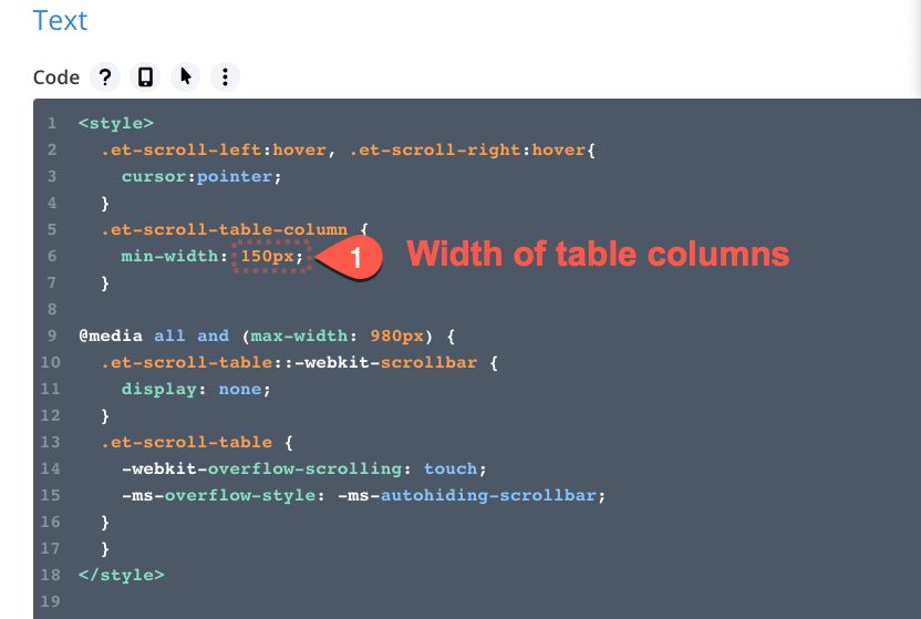 divi table with horizontal scroll