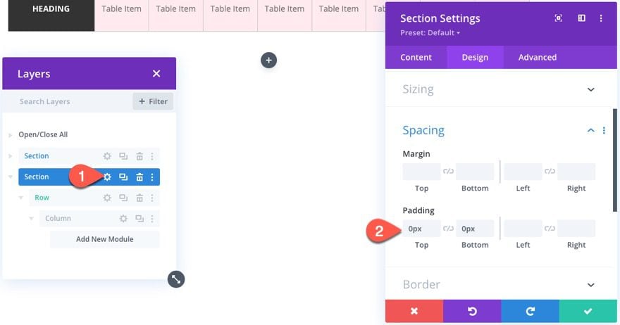 divi table with horizontal scroll