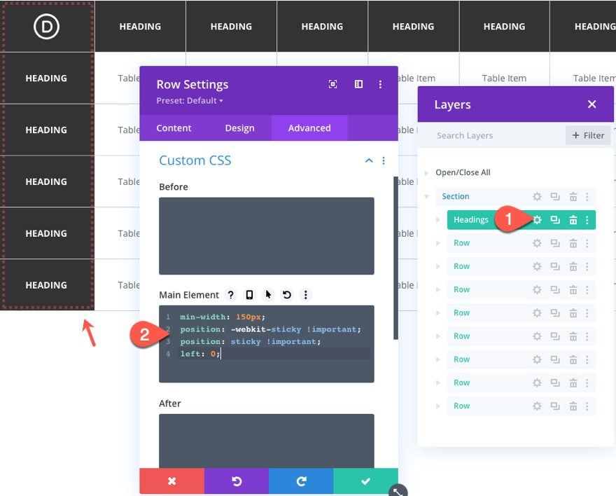 divi table with horizontal scroll