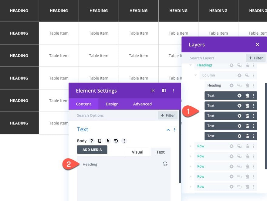 divi table with horizontal scroll