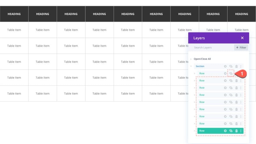 divi table with horizontal scroll