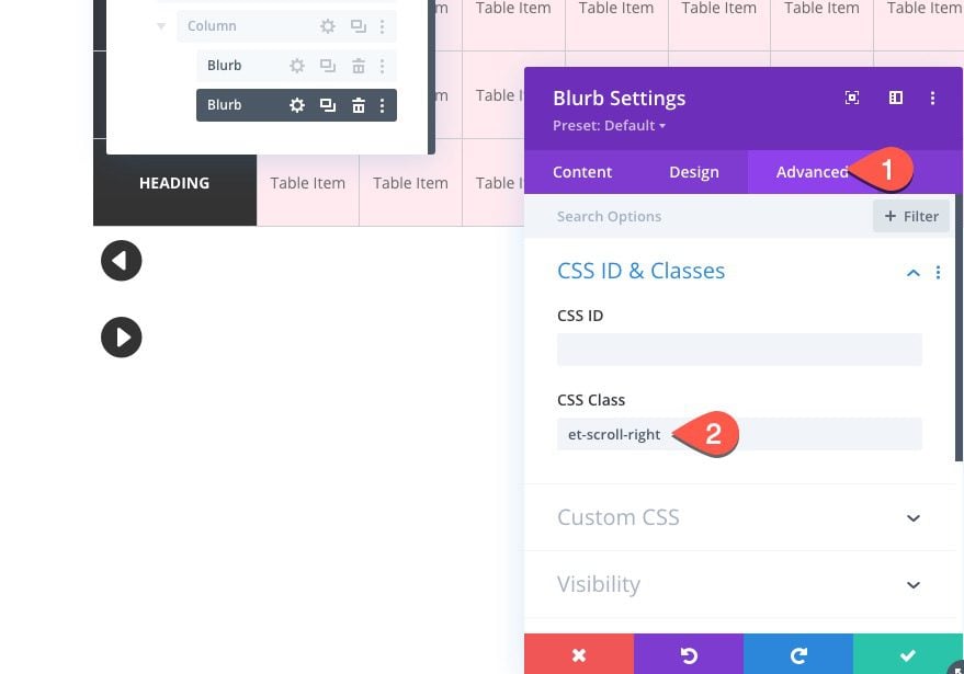 divi table with horizontal scroll