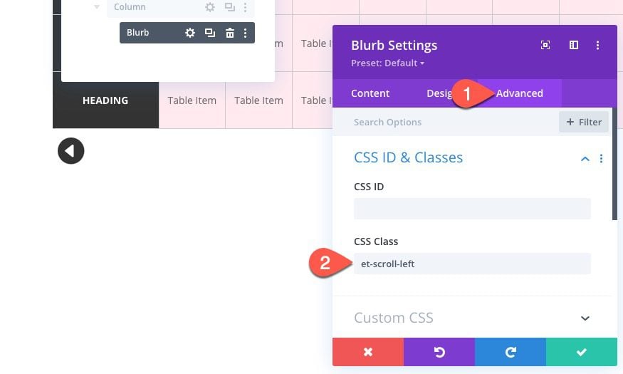 divi table with horizontal scroll