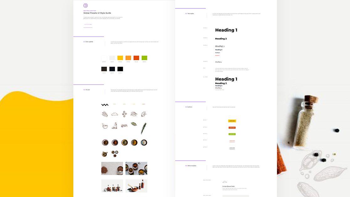 Download a FREE Global Presets Style Guide for Divi’s Spice Shop Layout Pack