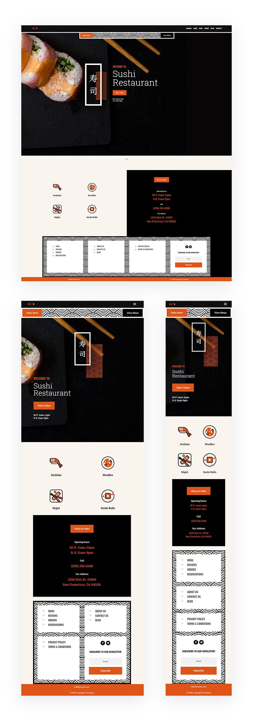 sushi restaurant header footer template