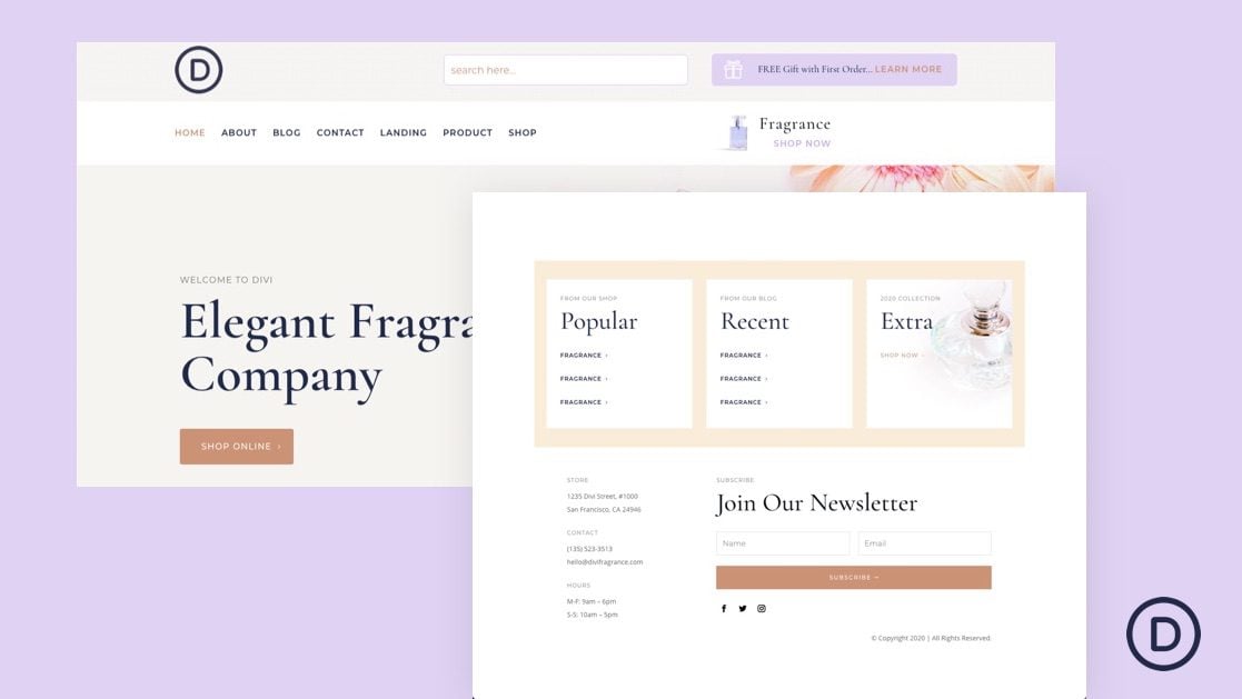 Download a FREE Header & Footer Template for Divi’s Perfumery Layout Pack
