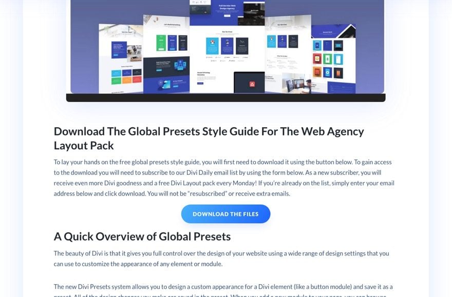 global presets with divi layout block