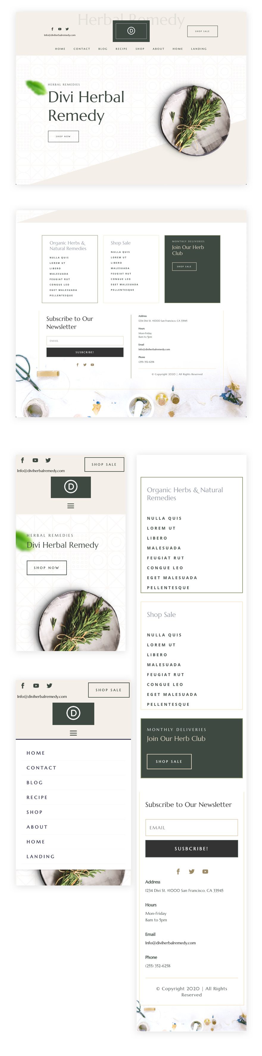 divi herbal rememdy header and footer template