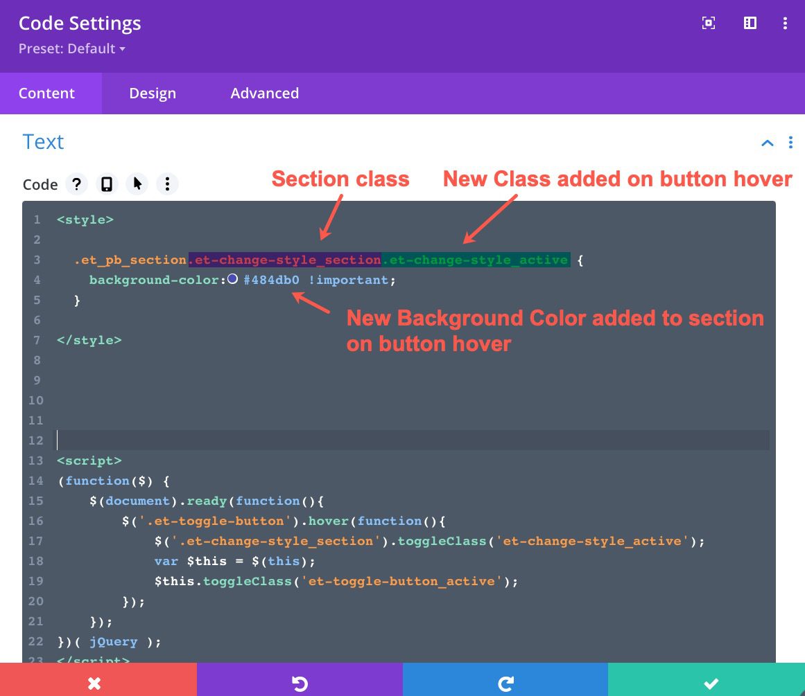 change style of multiple elements on click or hover in divi