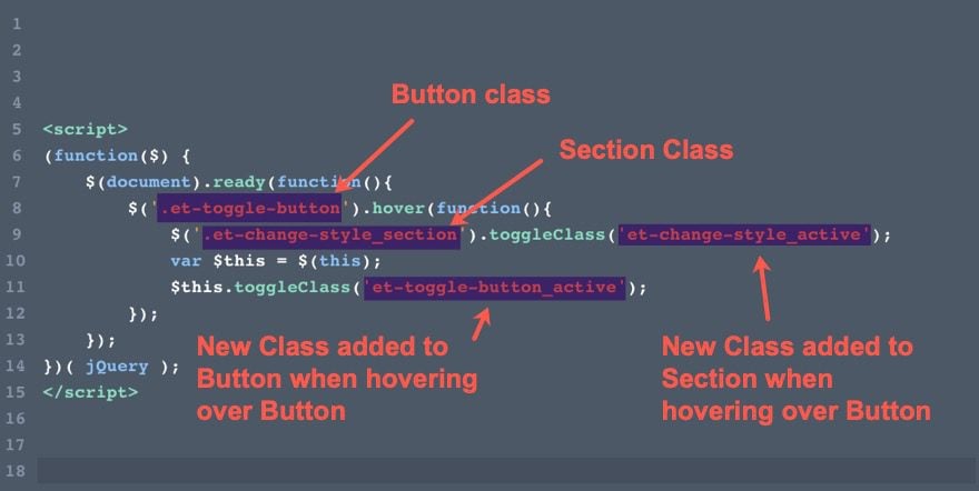 change style of multiple elements on click or hover in divi