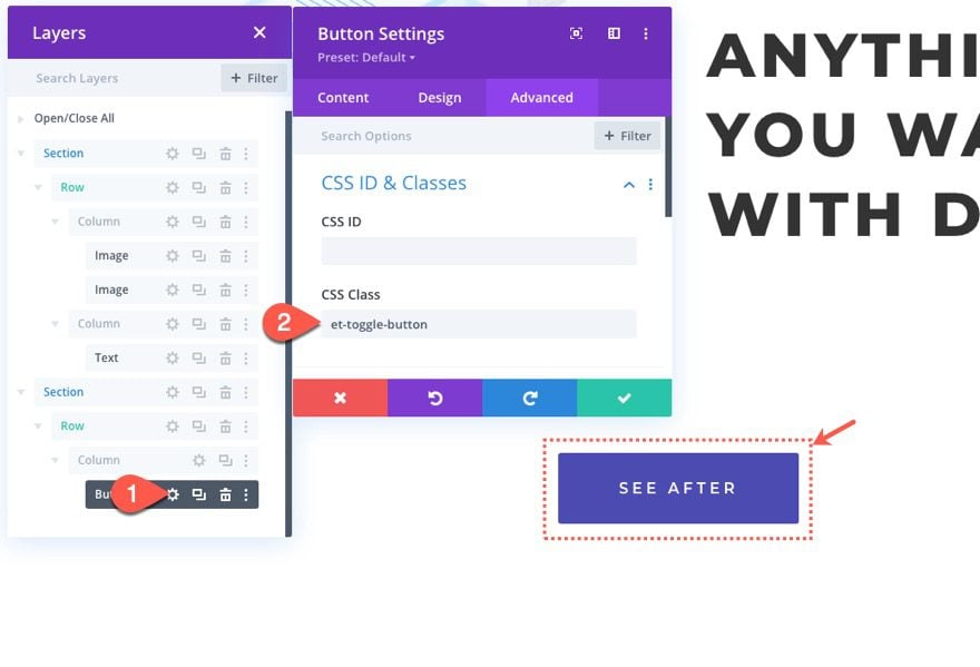 change style of multiple elements on click or hover in divi