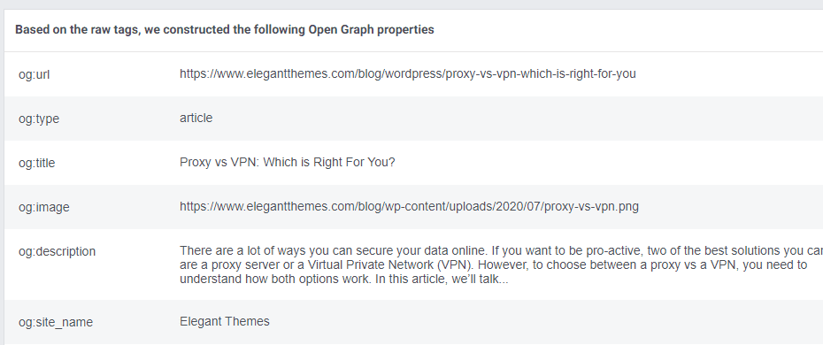 A list of OpenGraph tags.